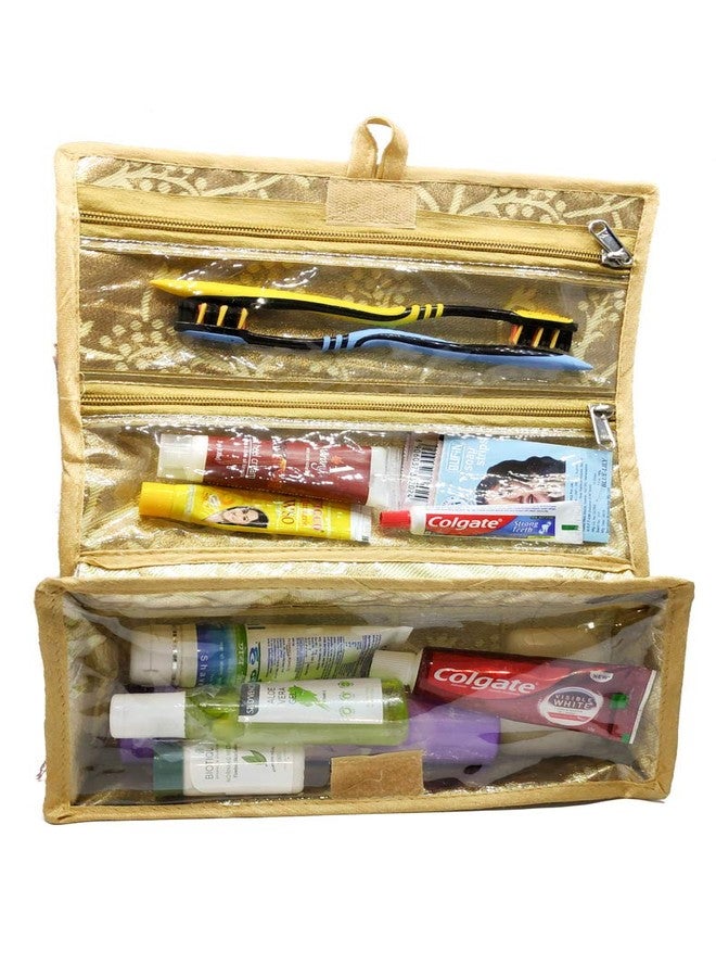 SUN SHINE Sunshine Multipurpose Travel Pouch Make up Bathroom toiletry Organizer Kit (Gold Jama Fabric) - Image 1