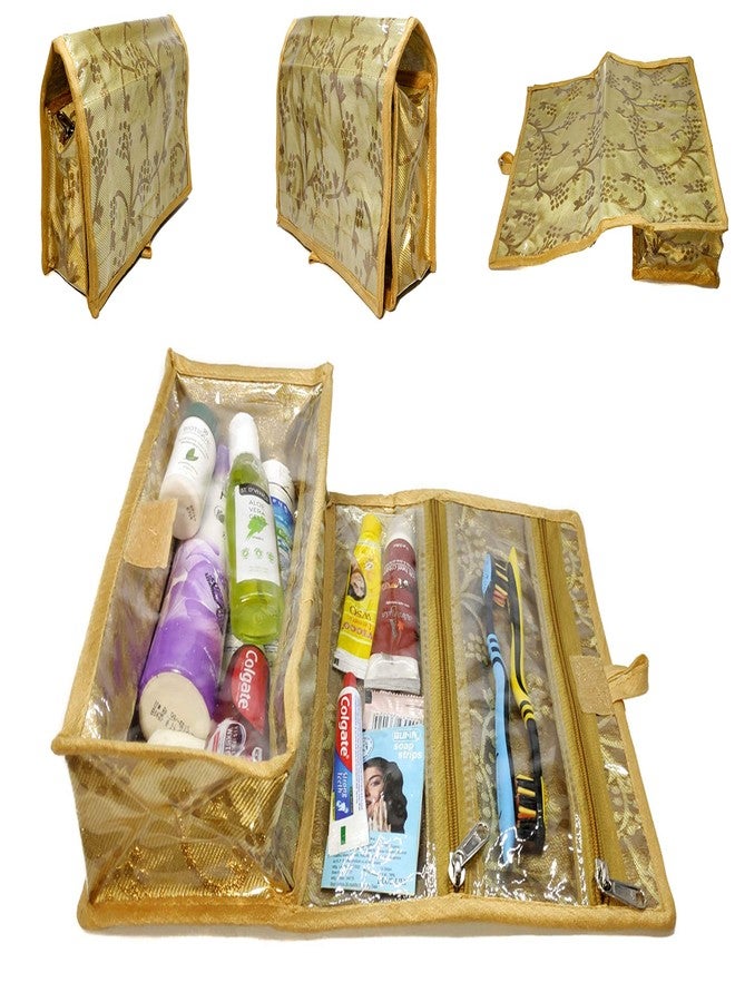 SUN SHINE Sunshine Multipurpose Travel Pouch Make up Bathroom toiletry Organizer Kit (Gold Jama Fabric) - Image 3