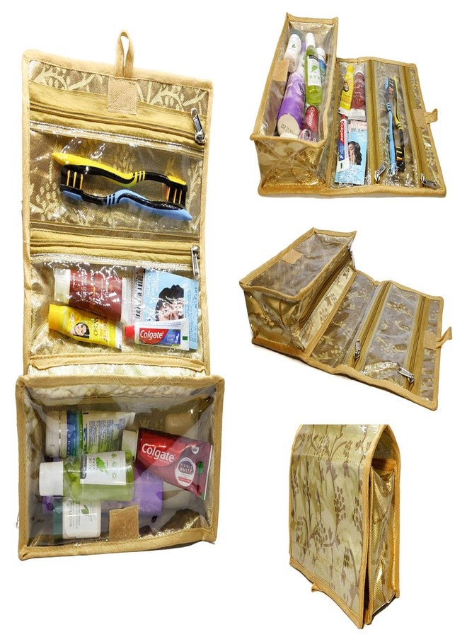 SUN SHINE Sunshine Multipurpose Travel Pouch Make up Bathroom toiletry Organizer Kit (Gold Jama Fabric) - Image 2