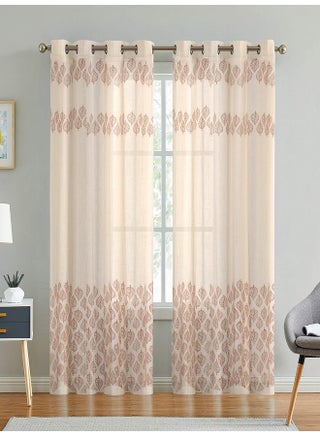 LINENWALAS Cotton Linen Vintage Leaf Sheer Curtain Set with Eyelet Rings Non Blackout Window Curtain - Set of 2 - Vintage Leaf- 4.5ft x 5ft - pzsku/Z9018FFE36B1B072C9EF8Z/45/_/1737721363/d64d6f70-b91c-4383-ae7e-07a6dfb54b94