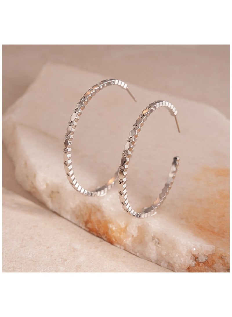 أقراط حلقات لامعة، دبابيس أذن من الفضة 925 مضادة للحساسية، مناسبة للنساء والفتيات والسيدات. - Image 1