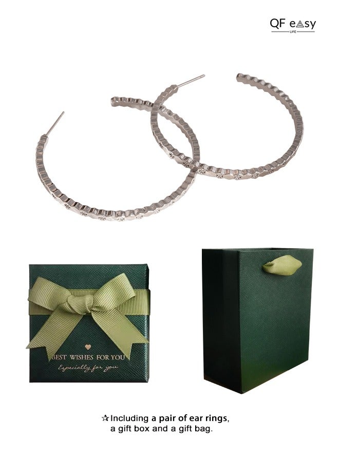 أقراط حلقات لامعة، دبابيس أذن من الفضة 925 مضادة للحساسية، مناسبة للنساء والفتيات والسيدات. - Image 3