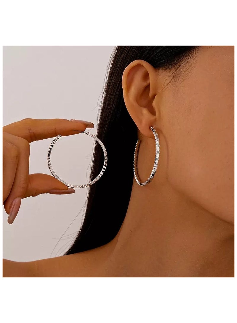 أقراط حلقات لامعة، دبابيس أذن من الفضة 925 مضادة للحساسية، مناسبة للنساء والفتيات والسيدات. - Image 2