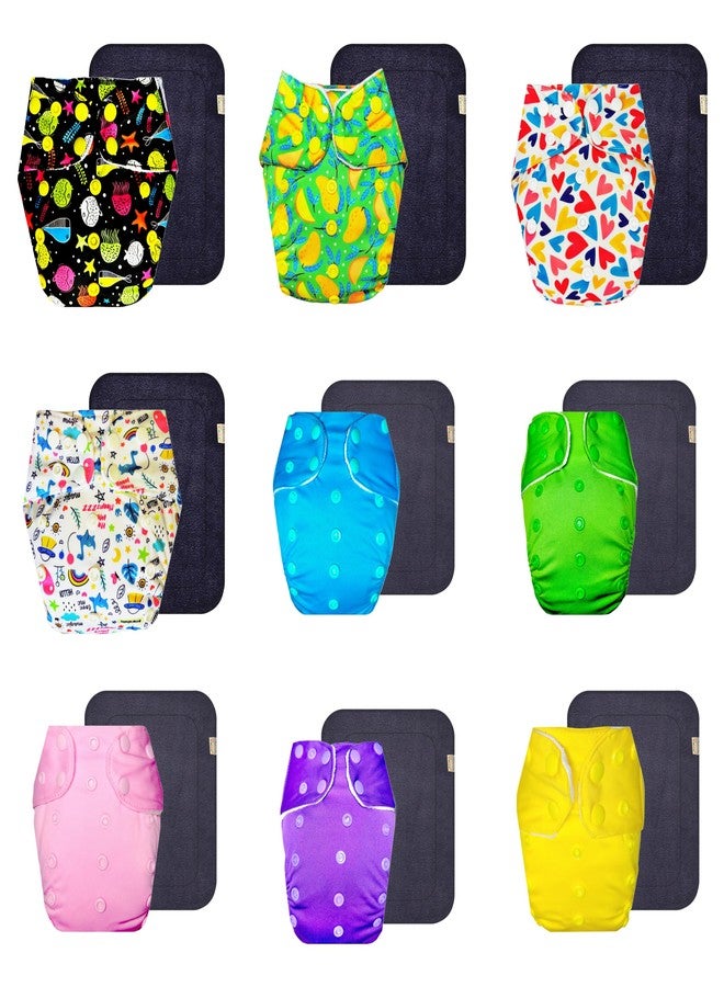 حفاضات قماشية فاخرة من دمبلدو مع حشوة رمادية (عبوة من 9 قطع) | مضادة للحساسية | قابلة لإعادة الاستخدام والغسل | أزرار كبس قابلة للتعديل | مثالية لفصل الصيف الهندي | من 3 أشهر إلى 3 سنوات | مناسبة للجنسين - Image 1