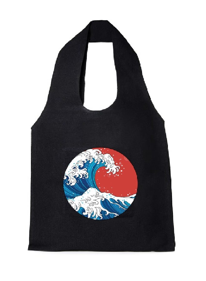 Tote Bag Black Canvas Cotton Oval Hand /35*40cm  - Image 1