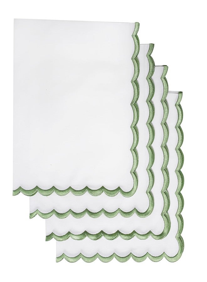 Ridhi Cloth Napkins 100% Pure Cotton Farmhouse Wedding Dinner Napkins Gift for Spring, Easter, Valentine, Holiday, Everyday Napkin (4-18" x 18" White with Sage Green Edge) - Image 1