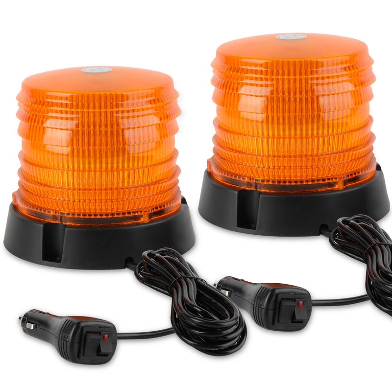 ASPL 2pcs LED Warning Flash Beacon Lights 60 LED Amber Warning Safety Flashing Strobe Lights with Magnetic and 16 ft Straight Cord for Vehicle Truck Tractor Golf Carts UTV Car Bus12V24V