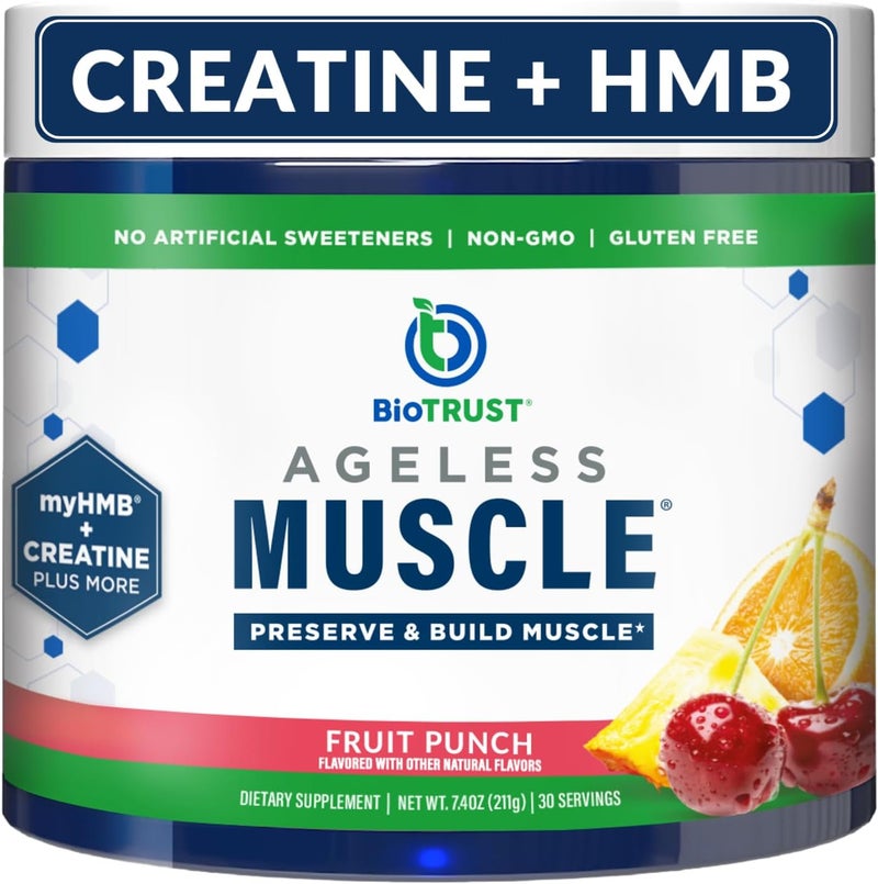 BioTrust Ageless Muscle Builder  Creatine HMB Powder with Vitamin D3  Betaine  Build  Preserve Naturally Declining Muscle Mass  Strength  Fruit Punch 30 Servings - Image 1