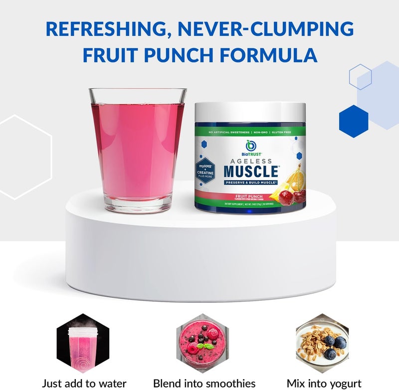 BioTrust Ageless Muscle Builder  Creatine HMB Powder with Vitamin D3  Betaine  Build  Preserve Naturally Declining Muscle Mass  Strength  Fruit Punch 30 Servings - Image 5