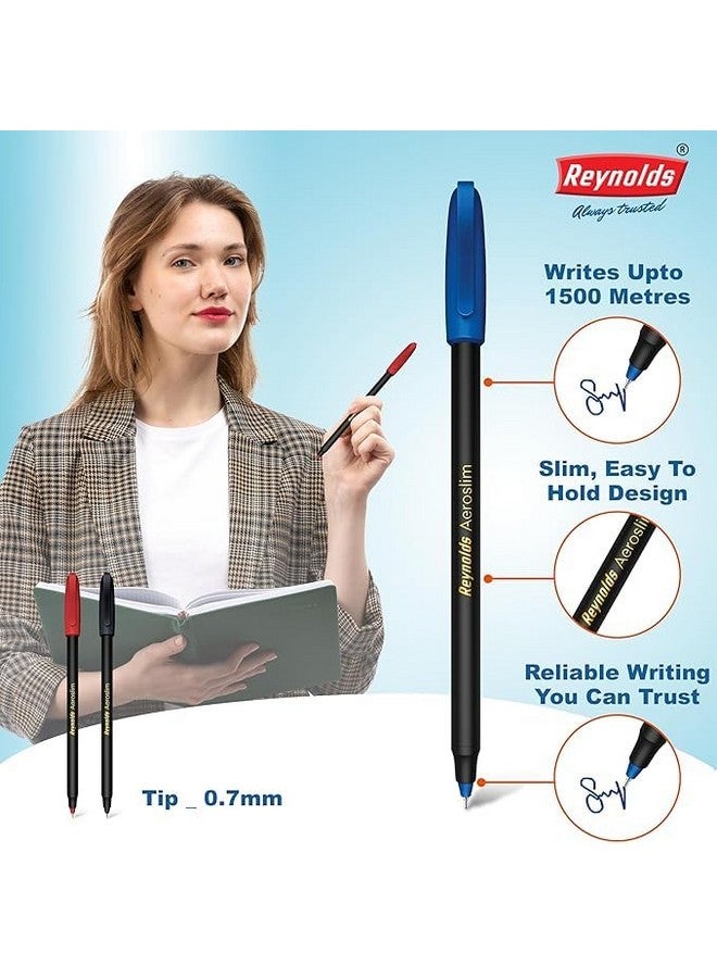 Reynolds AEROSLIM Ball Pen SET - 25 PENS (15 BLUE, 5 Black, 5 Red) | PENS WITH COMFORTABLE GRIP |BALL PENS FOR WRITING | PEN FOR STUDENTS & OFFICE STATIONERY | 0.7 mm TIP SIZE - Image 3