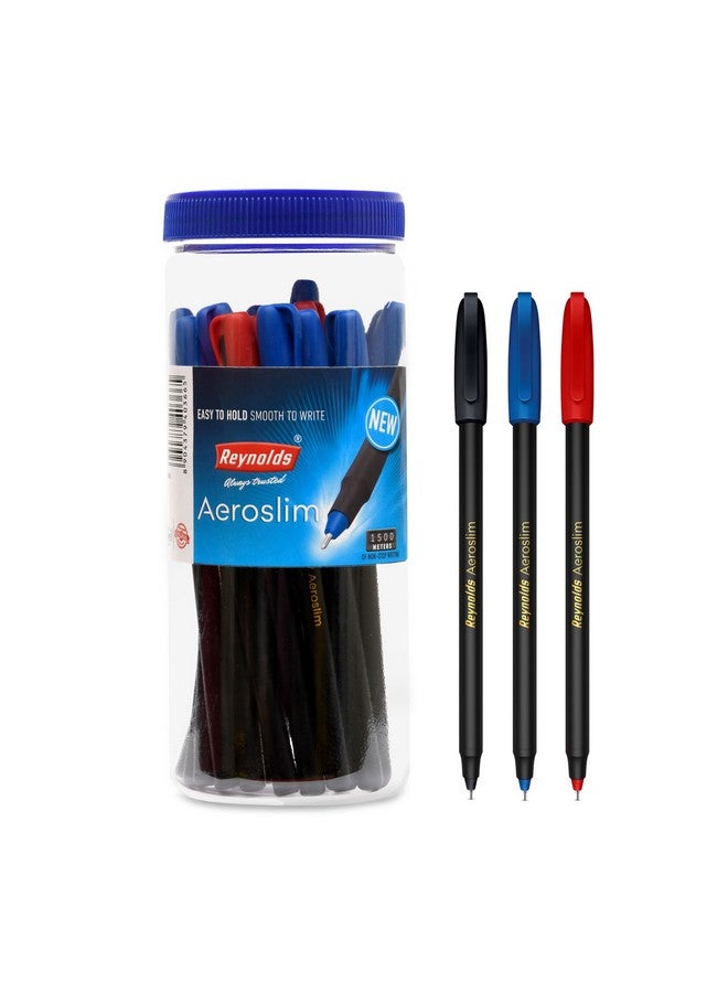 Reynolds AEROSLIM Ball Pen SET - 25 PENS (15 BLUE, 5 Black, 5 Red) | PENS WITH COMFORTABLE GRIP |BALL PENS FOR WRITING | PEN FOR STUDENTS & OFFICE STATIONERY | 0.7 mm TIP SIZE - Image 1