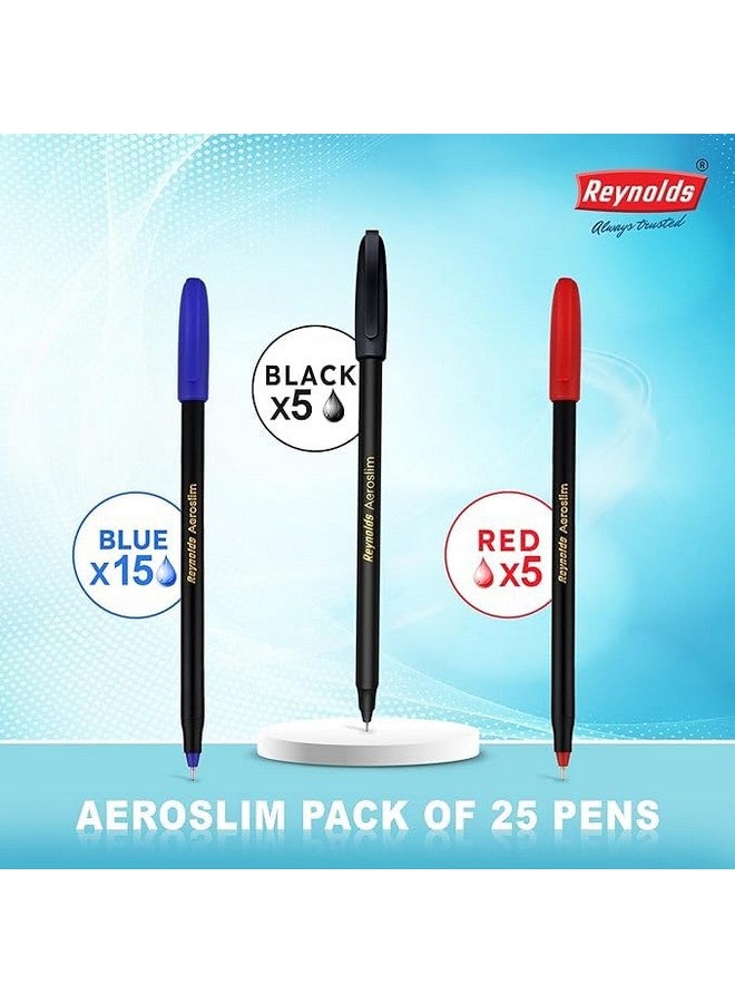 Reynolds AEROSLIM Ball Pen SET - 25 PENS (15 BLUE, 5 Black, 5 Red) | PENS WITH COMFORTABLE GRIP |BALL PENS FOR WRITING | PEN FOR STUDENTS & OFFICE STATIONERY | 0.7 mm TIP SIZE - Image 2