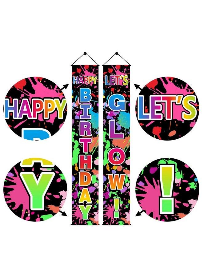 Bumqviy Glow Neon Birthday Party Decorations Supplies Lets Glow & Happy Birthday Door Banner Sign Supplies Glowing Themed Birthday Porch Photography Background Backdrop Decor  - Image 4