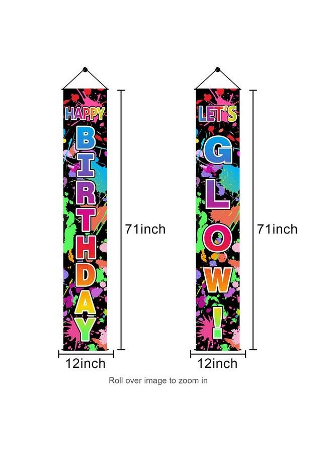 Bumqviy Glow Neon Birthday Party Decorations Supplies Lets Glow & Happy Birthday Door Banner Sign Supplies Glowing Themed Birthday Porch Photography Background Backdrop Decor  - Image 3