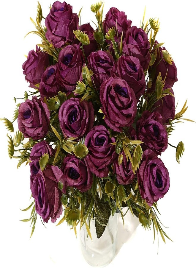 Dekorly Artificial Fake Faux Flowers Rose Bunch for Wedding, Home, Party, Restaurant, Bouquet | Height : 30CM | Pack of 2 | Color : Purple - Image 1