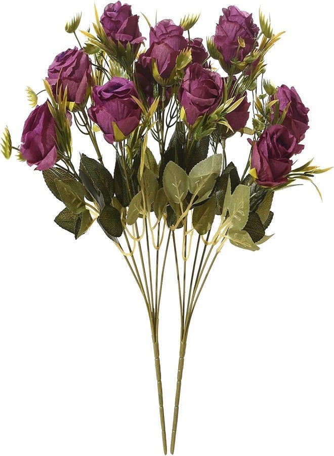 Dekorly Artificial Fake Faux Flowers Rose Bunch for Wedding, Home, Party, Restaurant, Bouquet | Height : 30CM | Pack of 2 | Color : Purple - Image 4