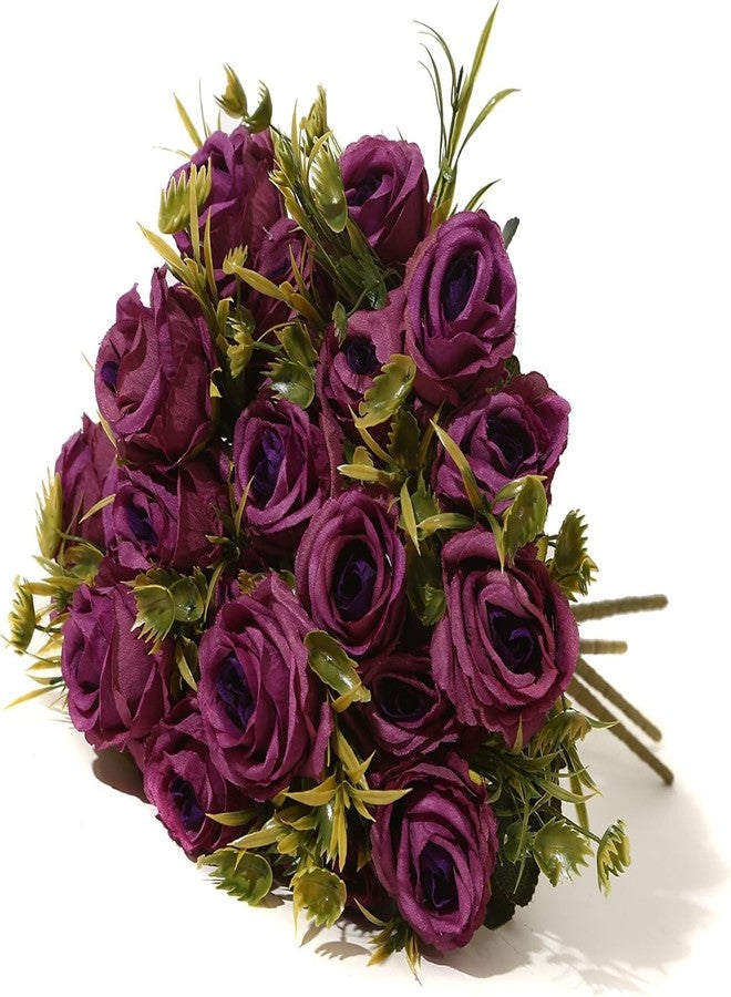 Dekorly Artificial Fake Faux Flowers Rose Bunch for Wedding, Home, Party, Restaurant, Bouquet | Height : 30CM | Pack of 2 | Color : Purple - Image 2