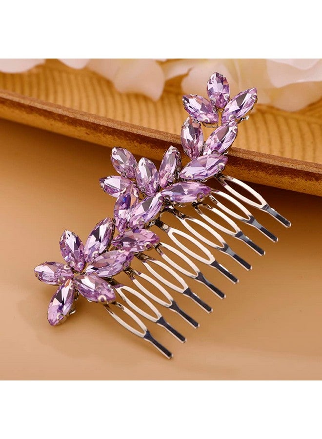 BERYUAN Simple Crystals Hair Comb For Women Girls Bride Hair Comb Multicolor Comb Purple - Image 1