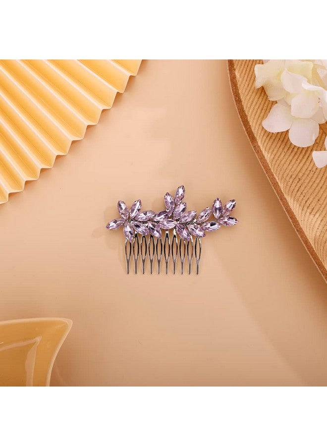 BERYUAN Simple Crystals Hair Comb For Women Girls Bride Hair Comb Multicolor Comb Purple - Image 2