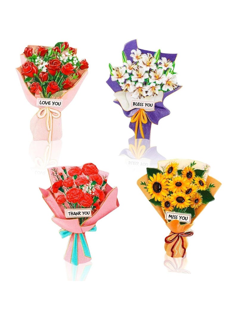 Excefore Refrigerator Magnets, 4PCS Mini Rose Carnation Sunflower Lily Resin Magnets, Storage Cabinet Whiteboard Home Office Decoration with Cute Magnets - Image 1