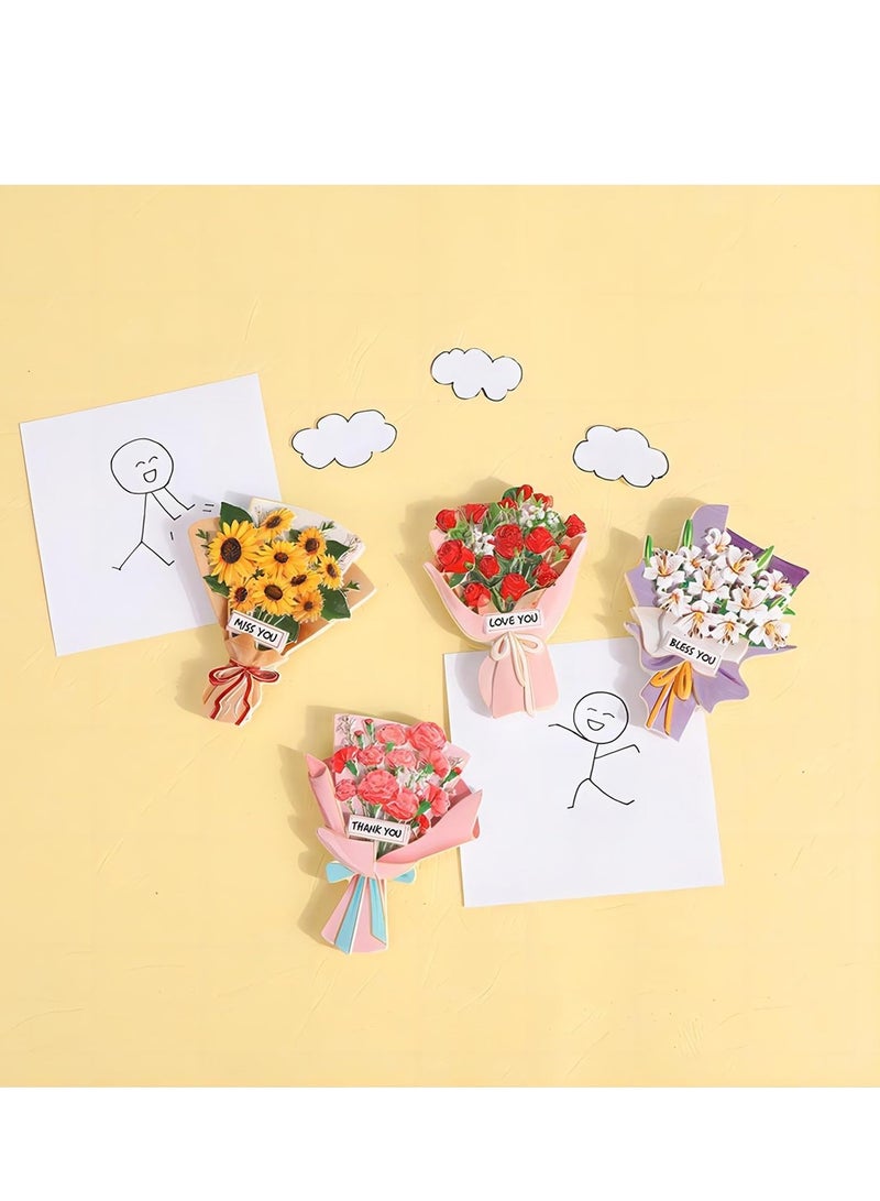 Excefore Refrigerator Magnets, 4PCS Mini Rose Carnation Sunflower Lily Resin Magnets, Storage Cabinet Whiteboard Home Office Decoration with Cute Magnets - Image 3