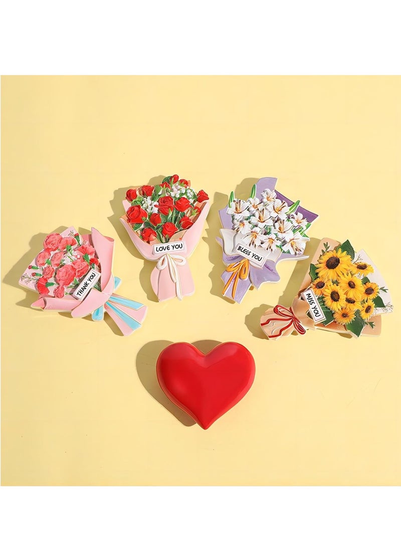 Excefore Refrigerator Magnets, 4PCS Mini Rose Carnation Sunflower Lily Resin Magnets, Storage Cabinet Whiteboard Home Office Decoration with Cute Magnets - Image 2