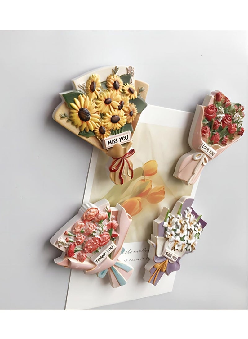 Excefore Refrigerator Magnets, 4PCS Mini Rose Carnation Sunflower Lily Resin Magnets, Storage Cabinet Whiteboard Home Office Decoration with Cute Magnets - Image 5