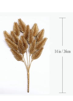 KASTWAVE Artificial Gold Leaves Plants - Plastic Fake Grass Faux Shrubs for Home Indoor Outdoor Garden Wedding Festival Decoration Hall Table Planter Filler (Golden Pinecone 2 Pack)  - Image 5