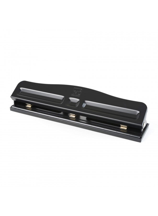 Charles Leonard 3-Hole Paper Punch, Adjustable Holes, 12 Sheet Capacity, Black, (033) - Image 1