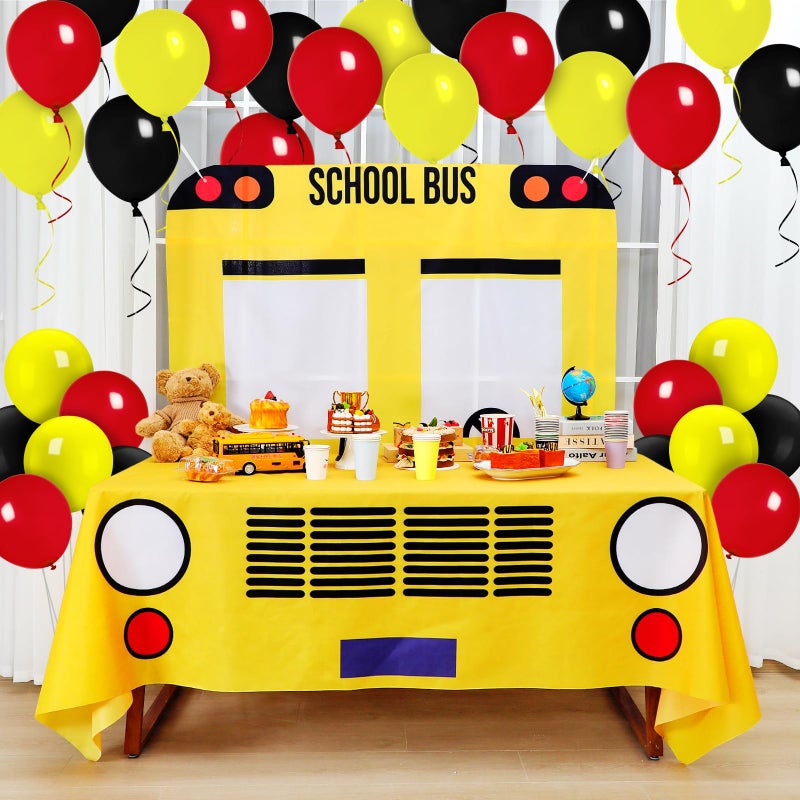 Oudain 2 Pcs School Bus Party Decorations First Day of School Banner and Tablecloth Yellow Bus Tablecover and Backdrop for Boys Girls English Teacher Birthday Theme Party Favor(107.9 x 53.9 Inches) - Image 5