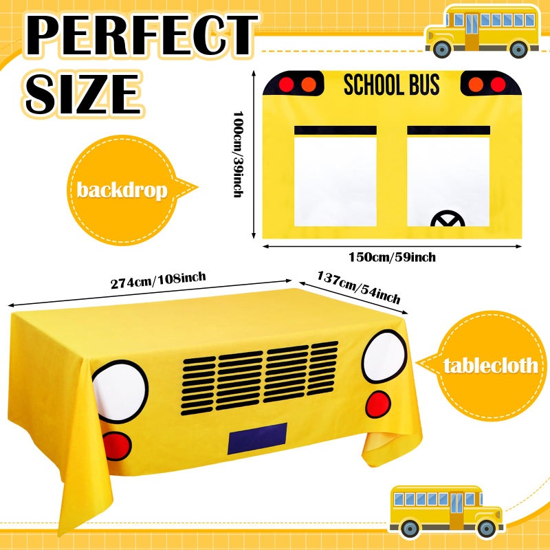 Oudain 2 Pcs School Bus Party Decorations First Day of School Banner and Tablecloth Yellow Bus Tablecover and Backdrop for Boys Girls English Teacher Birthday Theme Party Favor(107.9 x 53.9 Inches) - Image 2