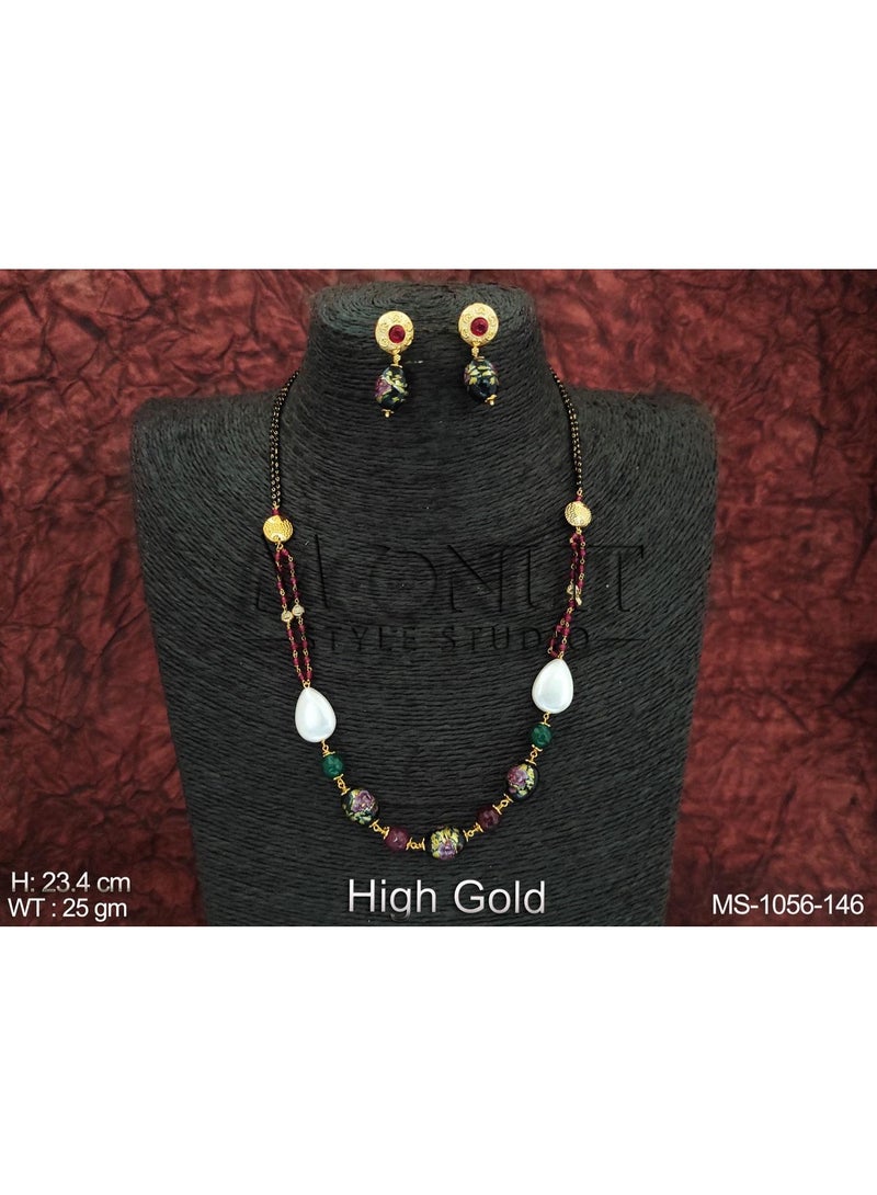 Antique Mala Necklace Set with Floral Printed Beads & Pearls