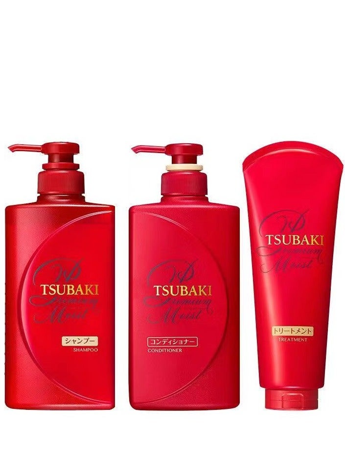 TSUBAKI Premium Moisturizing Glossy Hair Repair Set (Shampoo 490 ml, Conditioner 490 mL, Treatment, 6.3 oz (180 g) - Image 1