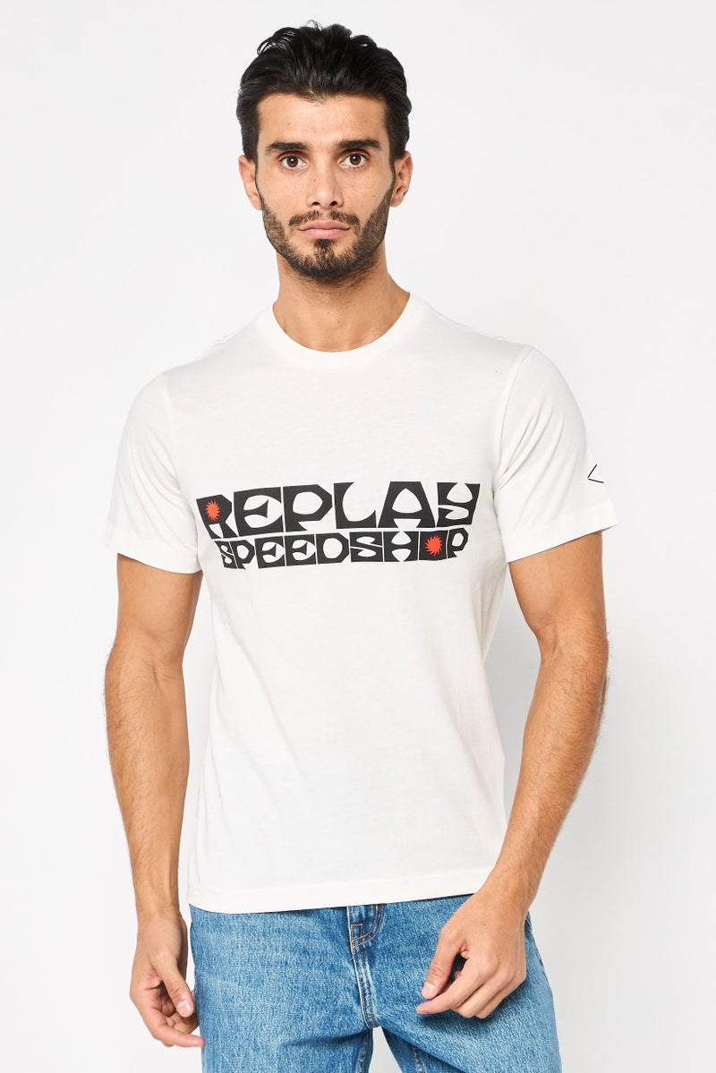 Replay Men Crew Neck Short Sleeves Brand Logo T-Shirt, White - Image 1