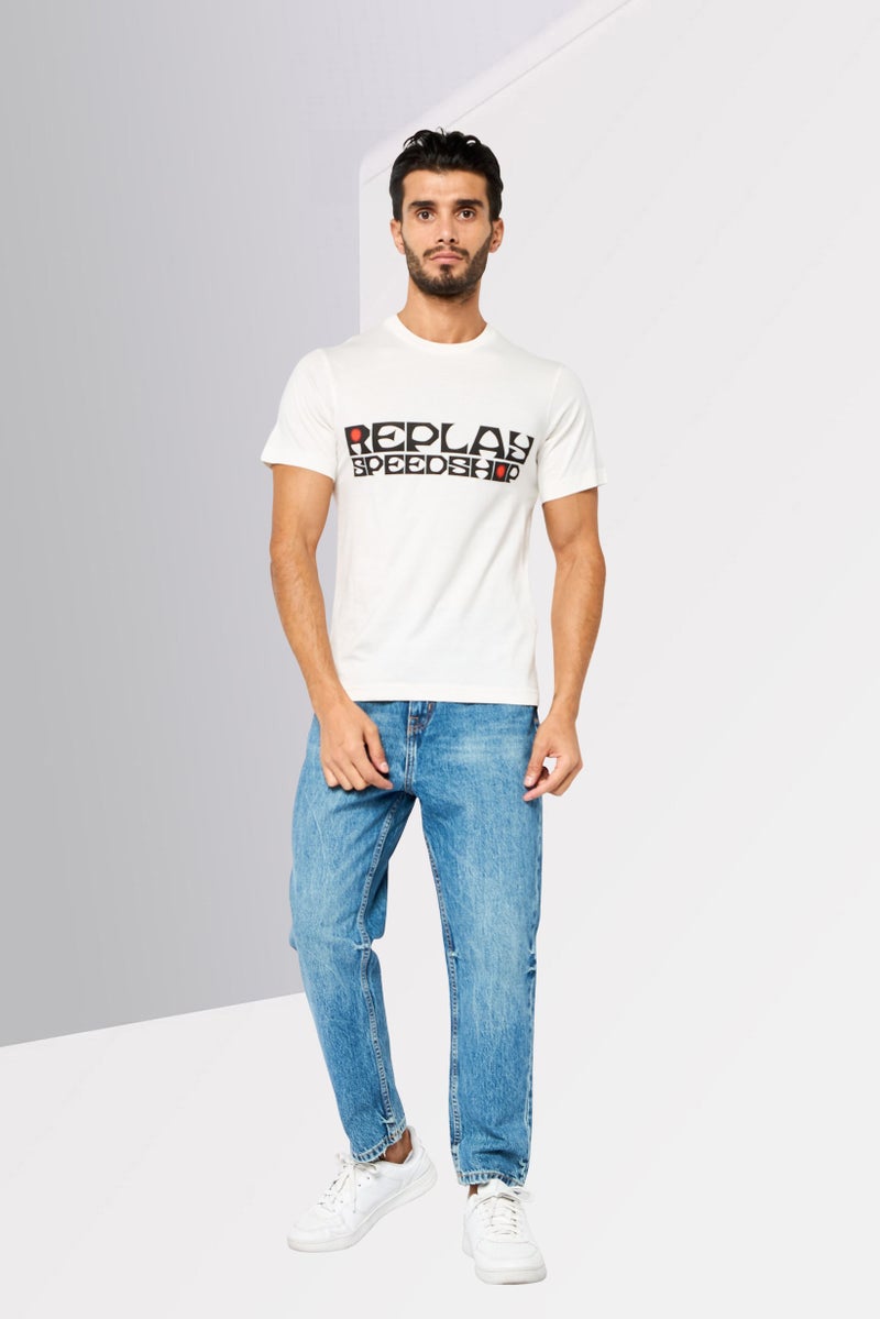 Replay Men Crew Neck Short Sleeves Brand Logo T-Shirt, White - Image 2