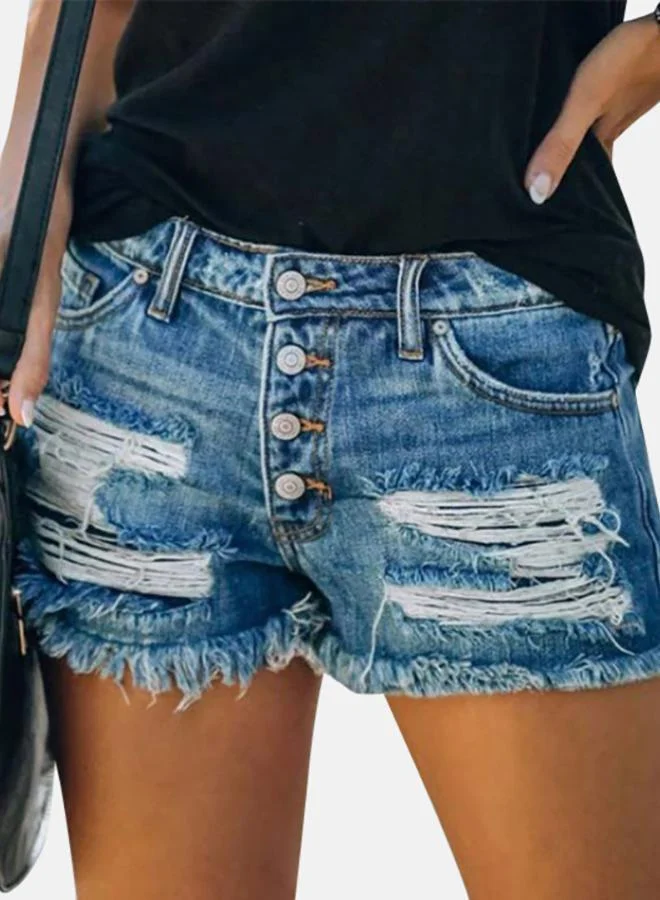 يونيكي Blue Printed Denim Shorts