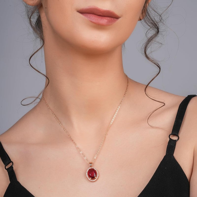 STYOLLO Stylish Rose Gold-Pendant Necklace Jewellery For Women & Girls with Oval Crystal & Amercian Diamonds | Elegant Girls Necklace Aesthetic Traditional | Valentine, Birthday Gift- Set of 1 - Image 2