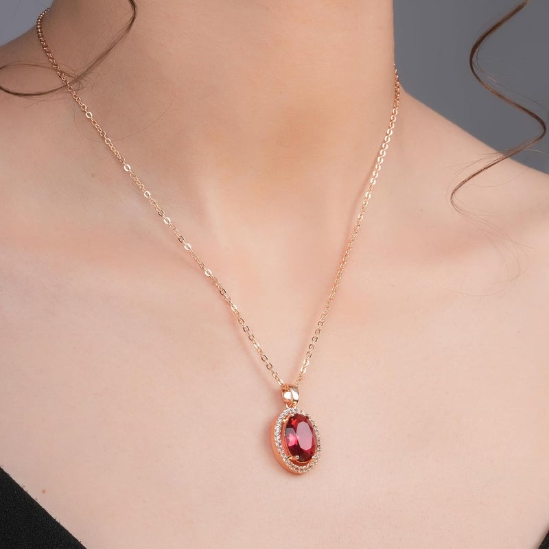 STYOLLO Stylish Rose Gold-Pendant Necklace Jewellery For Women & Girls with Oval Crystal & Amercian Diamonds | Elegant Girls Necklace Aesthetic Traditional | Valentine, Birthday Gift- Set of 1 - Image 3
