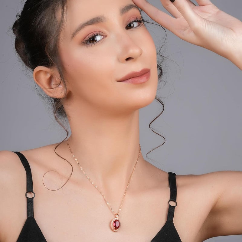 STYOLLO Stylish Rose Gold-Pendant Necklace Jewellery For Women & Girls with Oval Crystal & Amercian Diamonds | Elegant Girls Necklace Aesthetic Traditional | Valentine, Birthday Gift- Set of 1 - Image 4