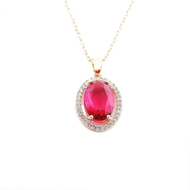 STYOLLO Stylish Rose Gold-Pendant Necklace Jewellery For Women & Girls with Oval Crystal & Amercian Diamonds | Elegant Girls Necklace Aesthetic Traditional | Valentine, Birthday Gift- Set of 1 - Image 1