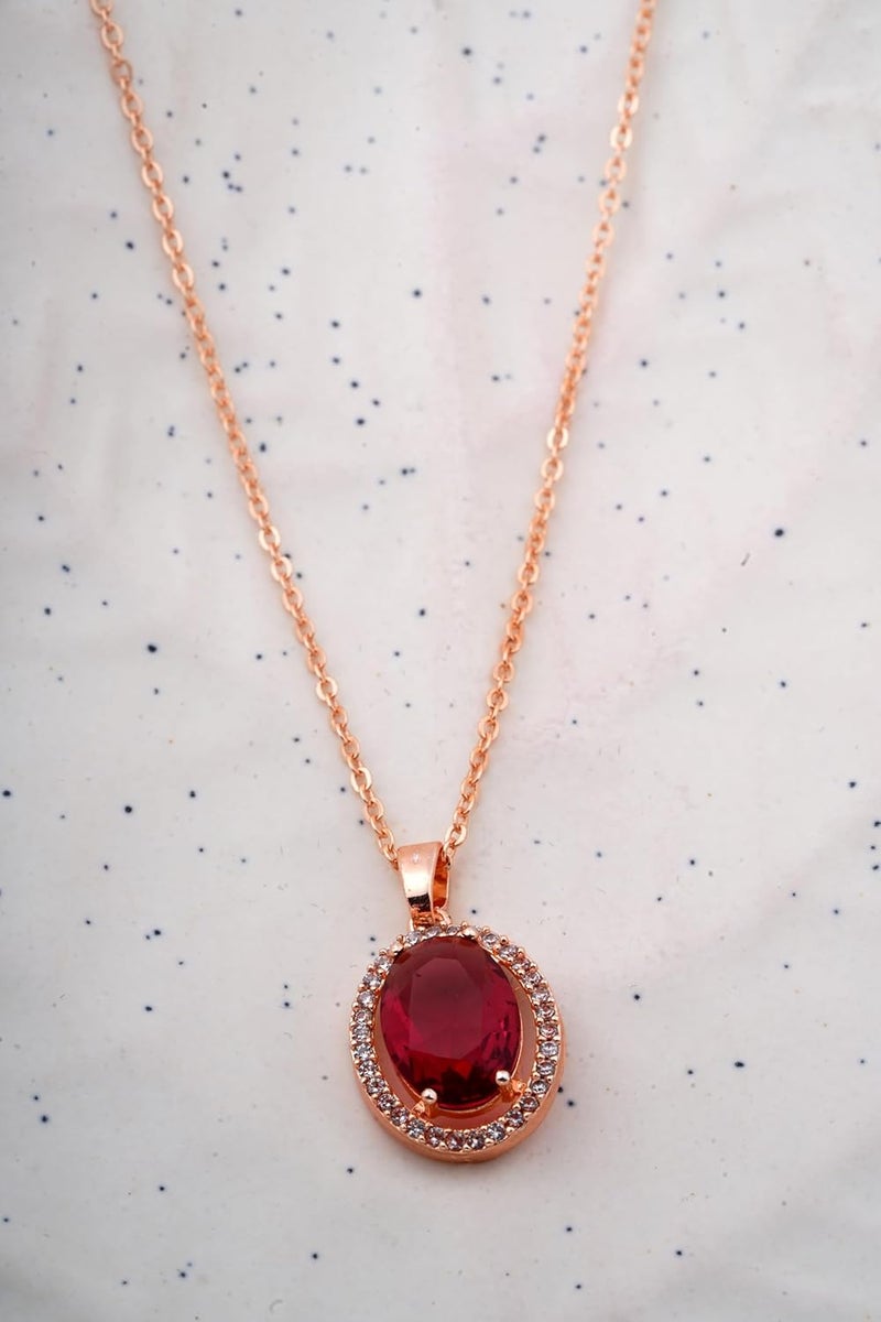 STYOLLO Stylish Rose Gold-Pendant Necklace Jewellery For Women & Girls with Oval Crystal & Amercian Diamonds | Elegant Girls Necklace Aesthetic Traditional | Valentine, Birthday Gift- Set of 1 - Image 5