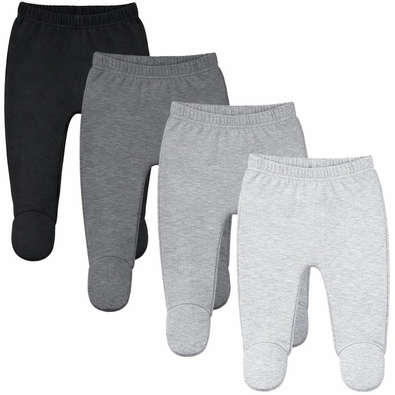 123 Bear Baby Soft Cotton Spandex Pants with Feet Multipack (Gray- 4-Pack, Newborn) - Image 1