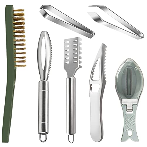 Openfly Fish Scaler Tool Stainless Steel Fish Scaler Remover Fish Scraper Scaler with Sawtooth Fish Skin Graters Fish Tweezers Fish Descaler Tool for Cleaning Fish