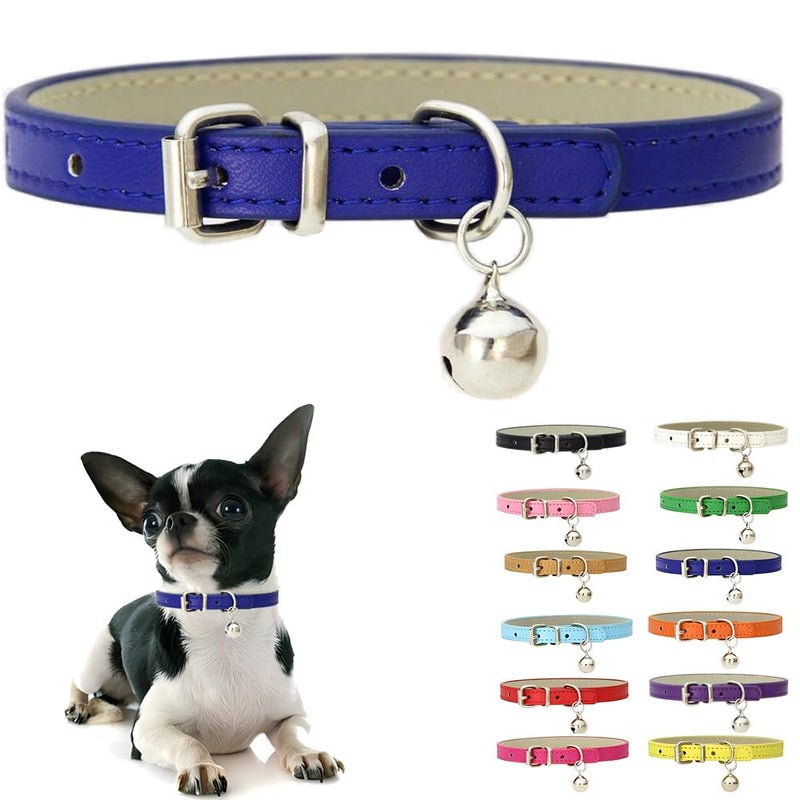 Weimostar Dark Blue XXS Dog Collar with Bell, Soft Pu Leather Cat Collars Adjustable Buckle for XS Extra Small Medium Tiny Female Male Boys Girls Pets Puppy Kitten Teacup Yorkie XX-Small - Image 4