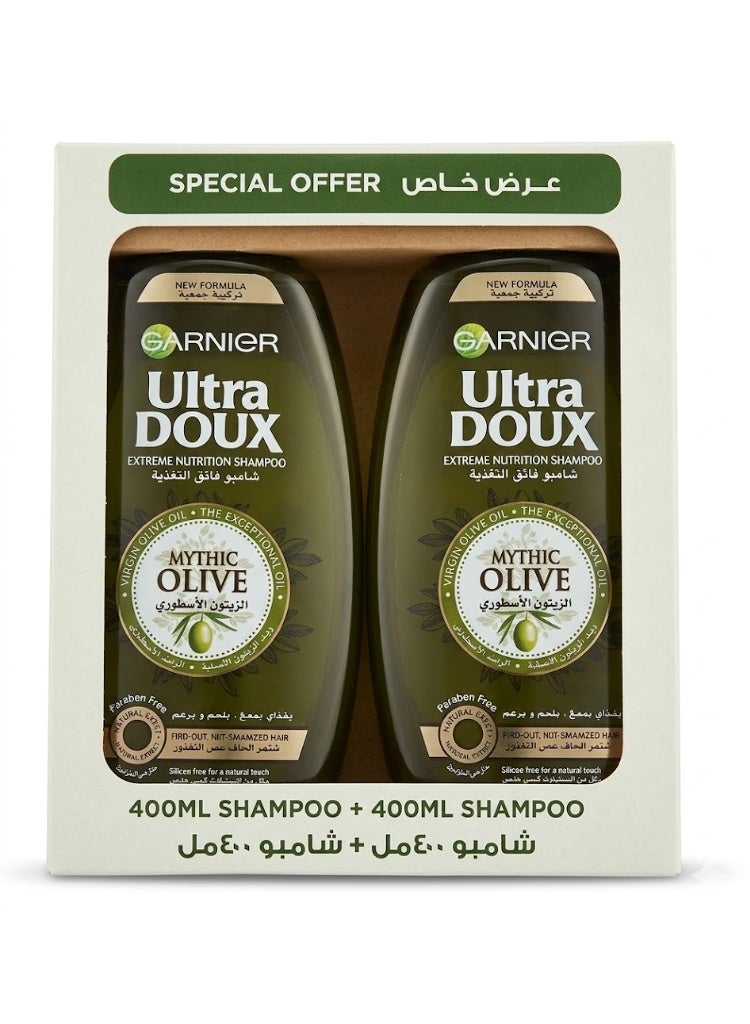 garnier Ultra Doux Mythic Olive Extreme Nutrition Shampoo- 2x 400ml - Image 1