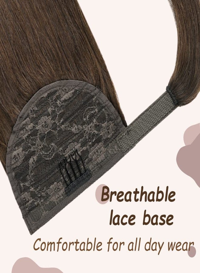 FAAAL 16" Human Hair Ponytail Extension 75g #4 Chocolate Brown 100% Remy Human Hair Wrap Around Long Ponytail Clip in Hair Extensions Straight One Piece Hairpiece for Women (16", Chocolate Brown) - Image 4