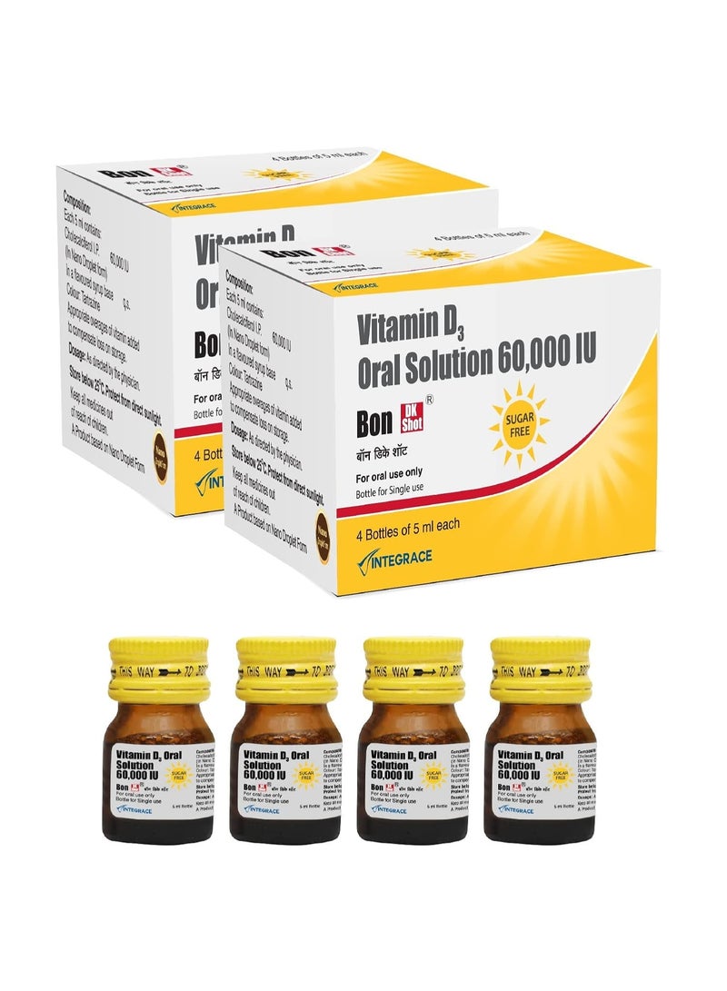 BON Dk Shot Sugarfree Vitamin D3 Oral Solution(8 Shots Of 5Ml Each) Sugar Free Shot With Pineapple Flavour,Liquid Syrup, 1 Count - Image 1