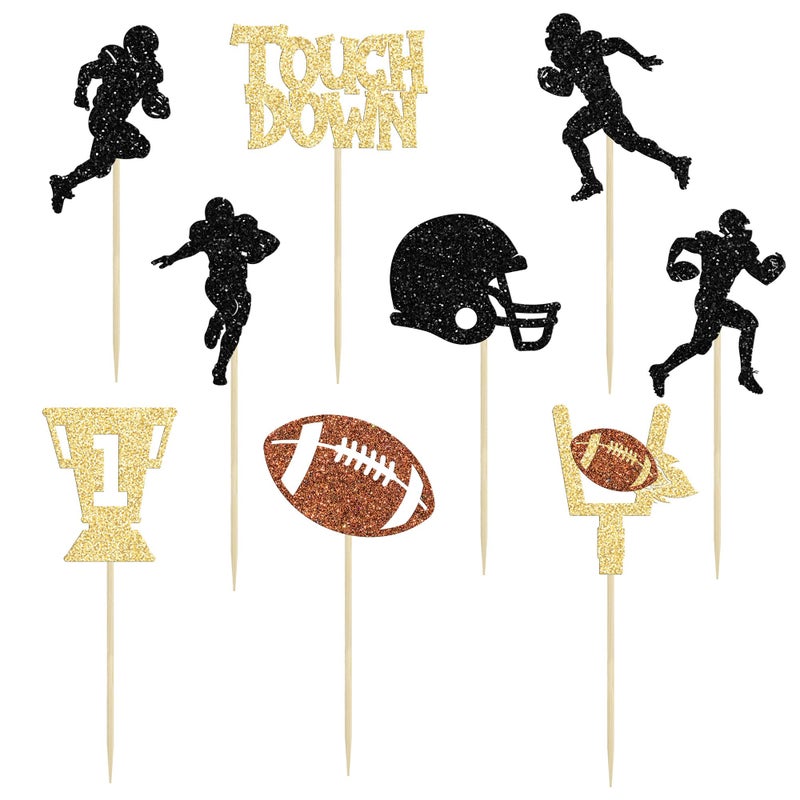 Ephlyn 36Pcs Rugby Ball Cupcake Toppers Glitter Trophy American Football Cupcake Picks Touchdown Player Cake Decorations for Super Bowl Rugby Sports Theme Baby Shower Kids Birthday Party Supplies - Image 3