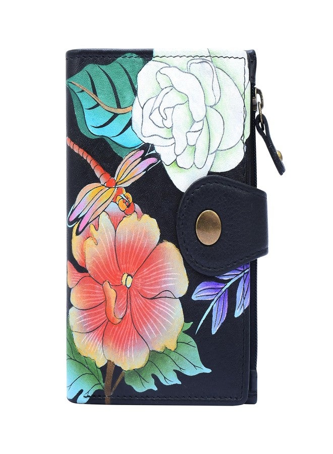 Anna by Anuschka Women's Original Hand-Painted Genuine Leather Ladies Wallet - Magical Dragonflies Black - Image 1