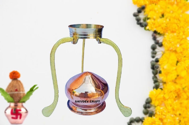 SHIVDEV CRAFT Shivling Stand Jal Abhishek Lota Kalash for Home Puja Brass Pooja Plate and Copper Abhishekam Lota Kalash Stand Height 125 CM for Small Shivling Abhishek Up to 3 Inch - Image 4